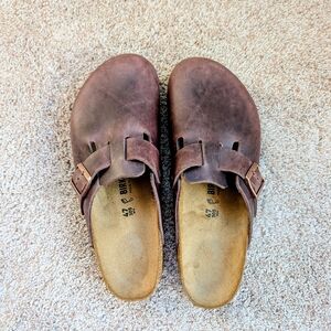 Brown Leather Slip-On Clogs